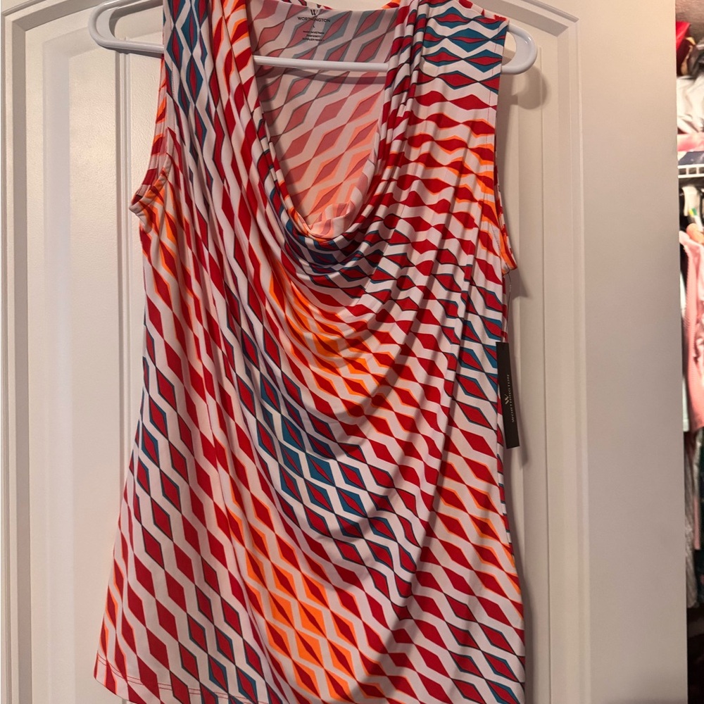 Worthington Red and Blue Geometric Tank Top